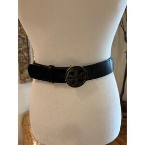 Tory Burch Raffia Belt with Black and Gold Buckle